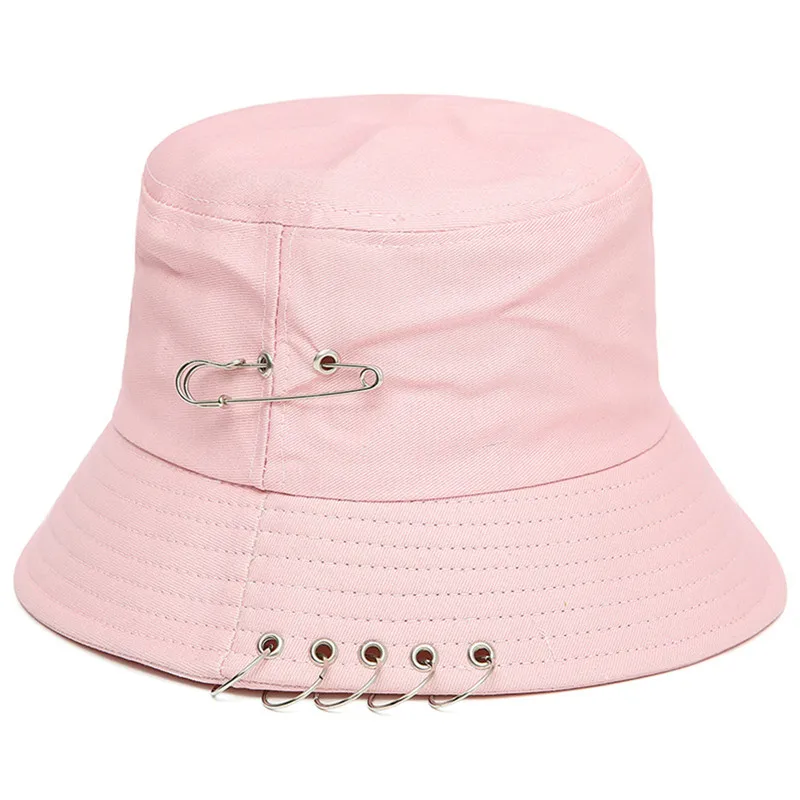 1PC Unisex Women Men Bucket Hat Pin Rings Sunhat Caps Summer Hats Maple Leaf Fisherman Hat Double-sided Wearable Pink Color New