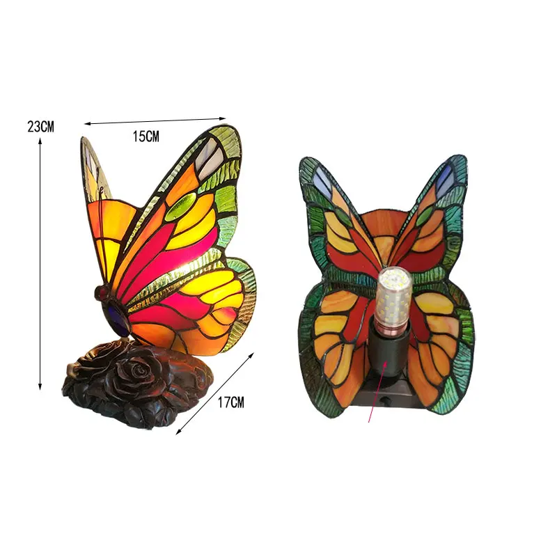 Mediterranean Butterfly Tiffany Table Lamps Retro Stained Glass Desk Lamp for Bedroom Bedside Vintage Living Room Light Fixtures