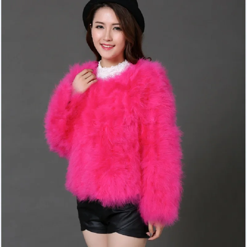 

new women candy color Ostrich real fur coat lady Turkey hair free shipping casual short jacket parka 20 Colors Plus Size