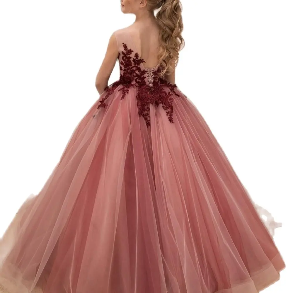 

Flower Girl Dress Girly Salmon Ball Gown Kids Pageant Dress Prom Dresses for Girls Aged 5 6 7 8 9 10 11 12 Years