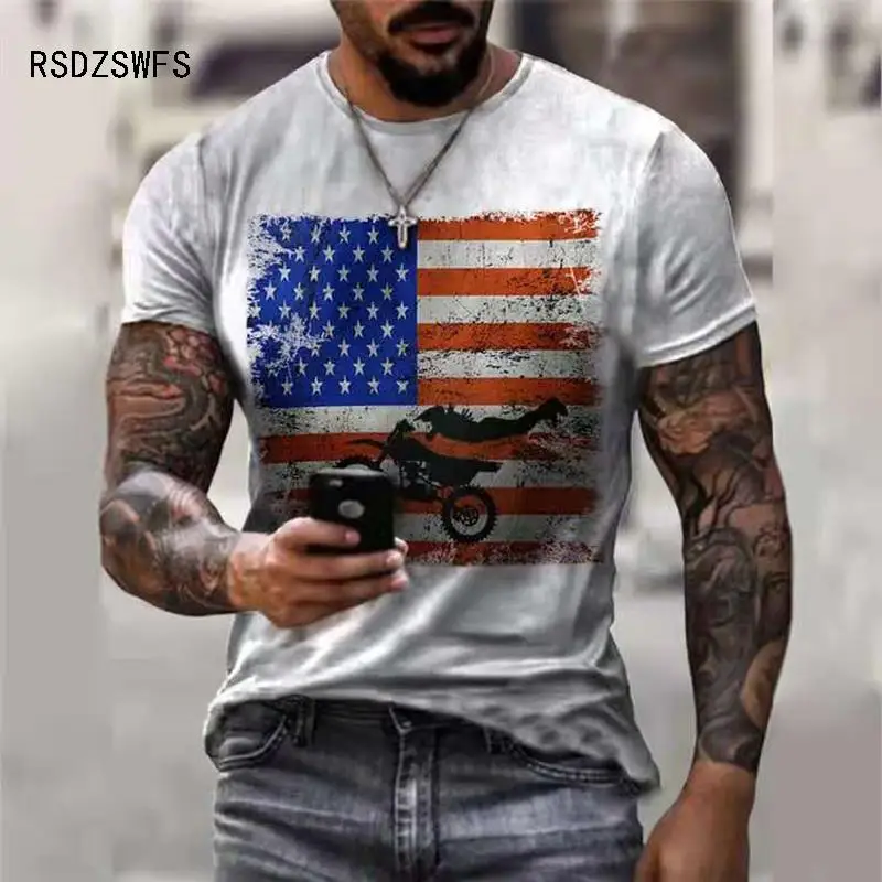 Trendy Motorcycle Biker Punk T Shirt For Men Popular Vintage Style Short Sleeve Streetwear Summer Casual Sport Men Tee Shirt