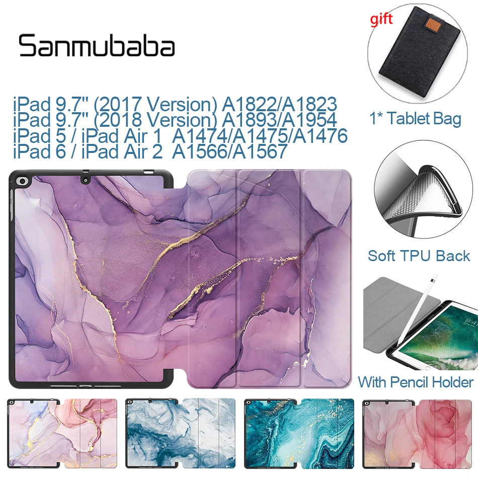 

Sanmubaba TPU Soft Back Case For iPad 9.7'' 2018 With Pencil Holder For iPad6/Air 2 iPad5/Air 1 PU Leather Flip Fold Smart Cover