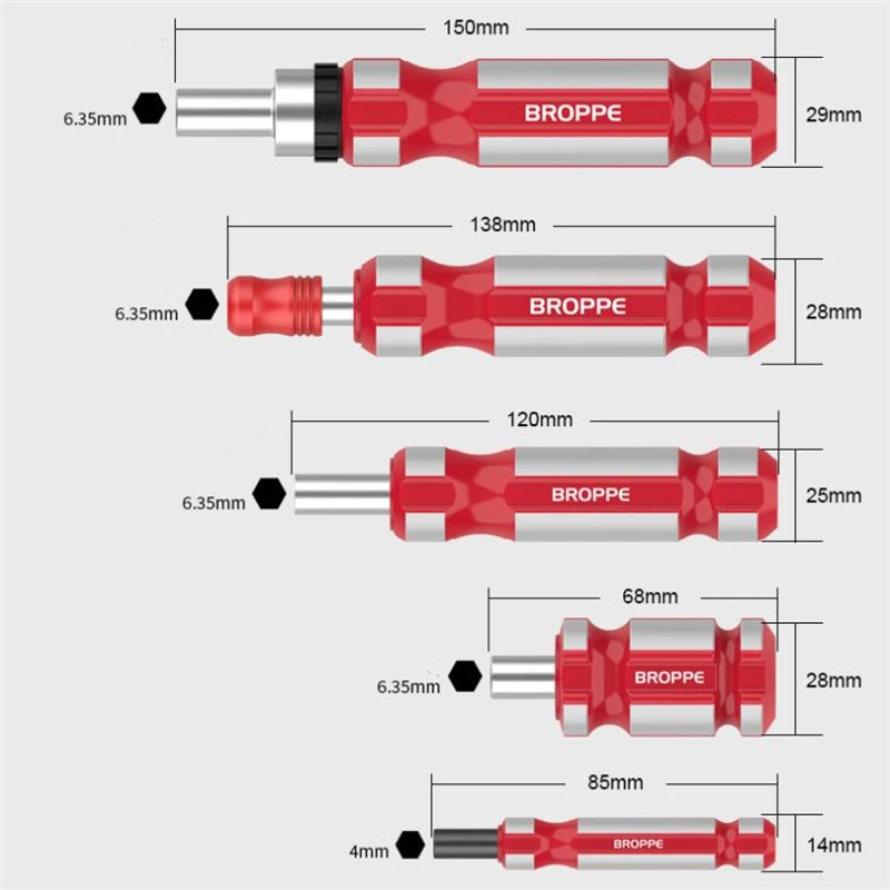 BROPPE Obeng Gagang Gagang Obeng Tangan Berkekuatan Tinggi 1/4 Inci 4Mm Alat Perbaikan Rumah Tangga DIY