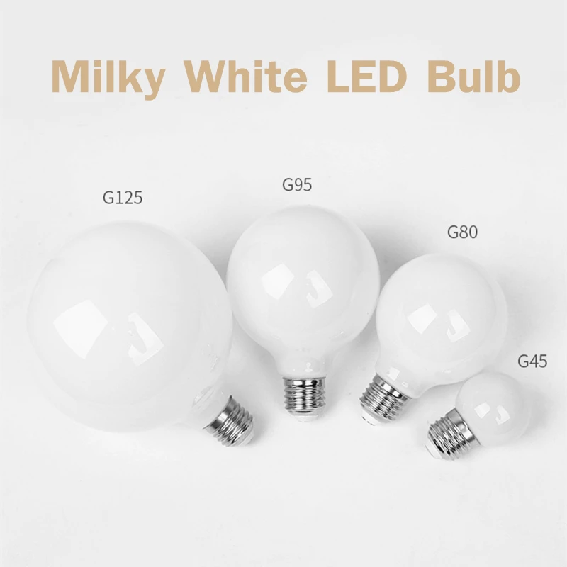 2PCS Milky LED Bulb 110V 220V E27 Bubble Ball Lamp G80 G95 G125 Source Bulbs For Home Indoor Lighting Pendant Lamp Table Light