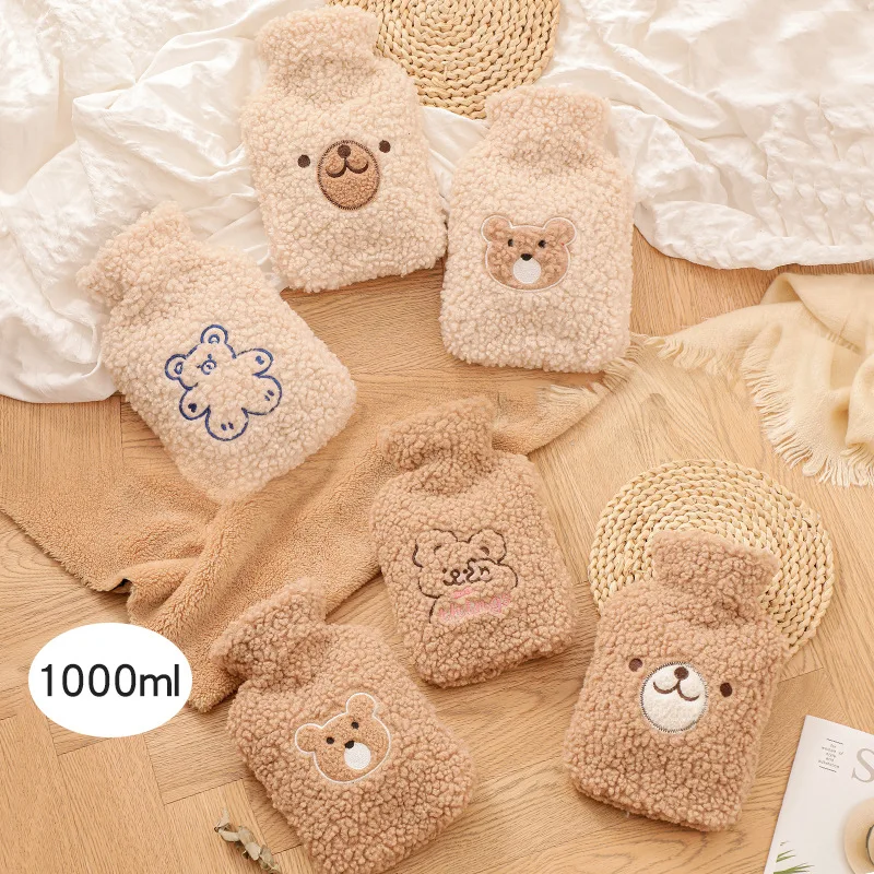 

1L Cute Plush Bear Warm Water Bag PVC Material Water Injection Hot Water Bottle Portable Winter Warmth Recyclable Hand Warmer