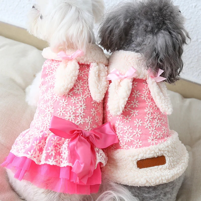 

Rabbit Lace Pink Pet Dog Clothes Warm Coats Dog Bathrobe Jumpsuits Dog Pajamas Thick Coats Clothing For Dogs Cat Yorkie Teddy