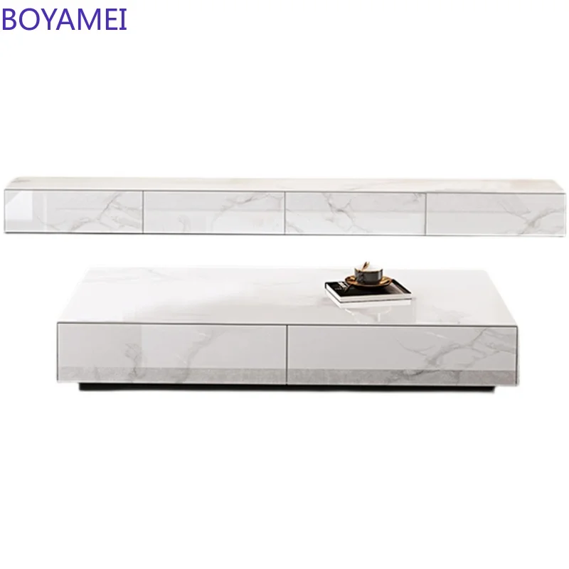 

Customized Italian light luxury rock floor TV cabinet tea table combination Modern minimalist small living room wall cabinet