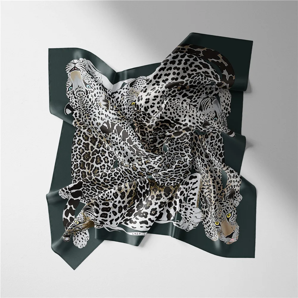 2024 Brand Design Leopard Silk Scarf Fashion Women Scarf Small Square Scarves Head Scarf Neck Tie Band Neckerchief Hijab