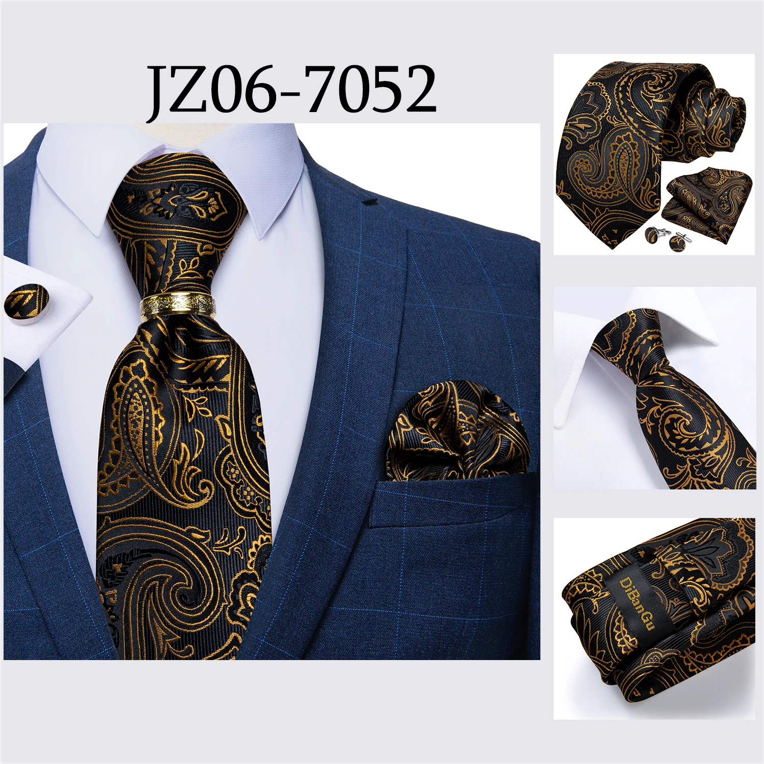 Beige Floral Herren Krawatten Taschentuch Manschettenknöpfe Hochzeit Party Krawatten für Männer Edelstahl Drachen Ring Männer Accessoires Geschenk – Detail 30