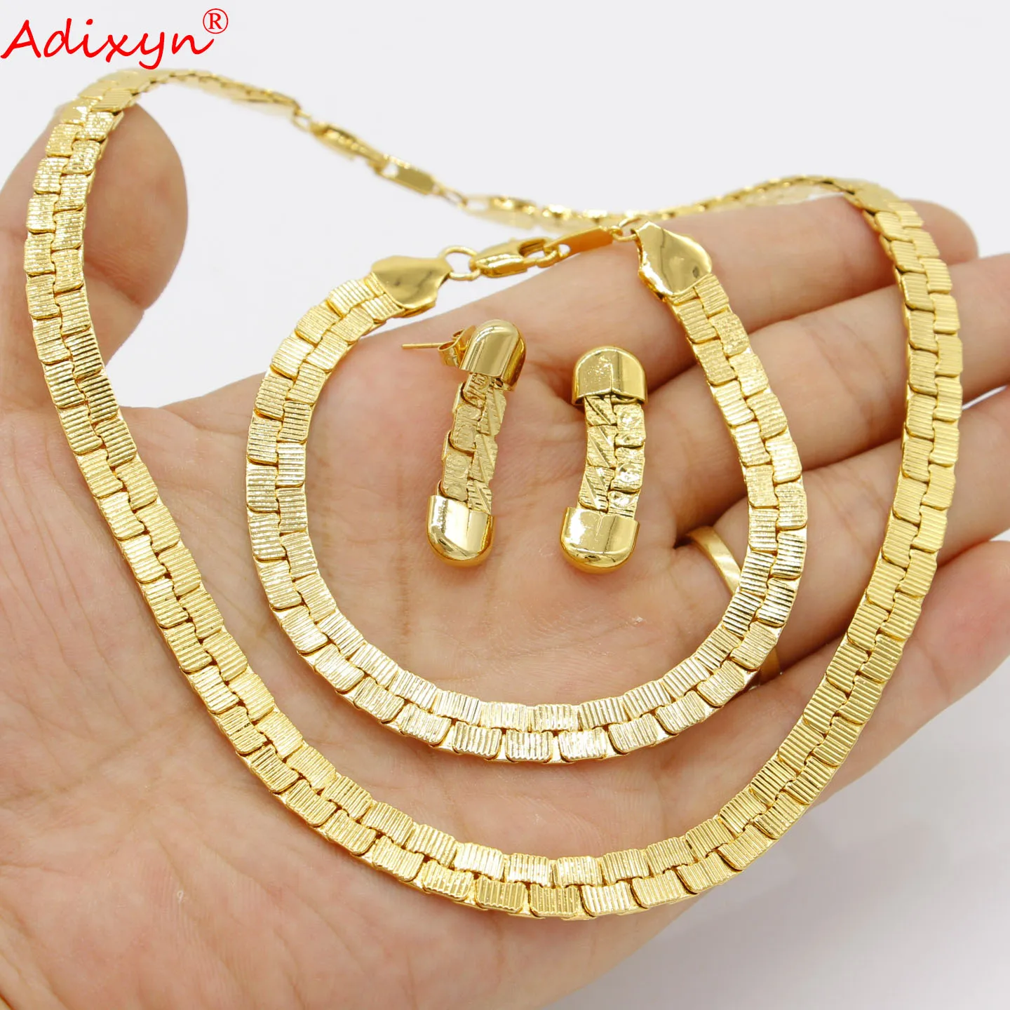 Adixyn دبي طقم مجوهرات الذهب اللون/الناحاس سوار قلادة أقراط مجوهرات الزفاف مصر/تركيا أفريقيا هدايا للنساء N06207