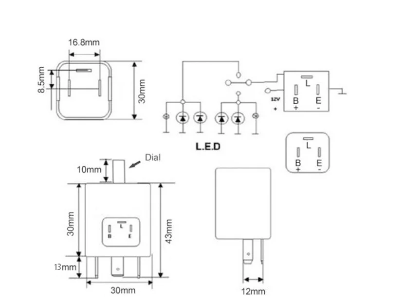 3 Spille Lampeggiante LED Flasher Relay frequenza regolabile Automotive Lampeggiatori