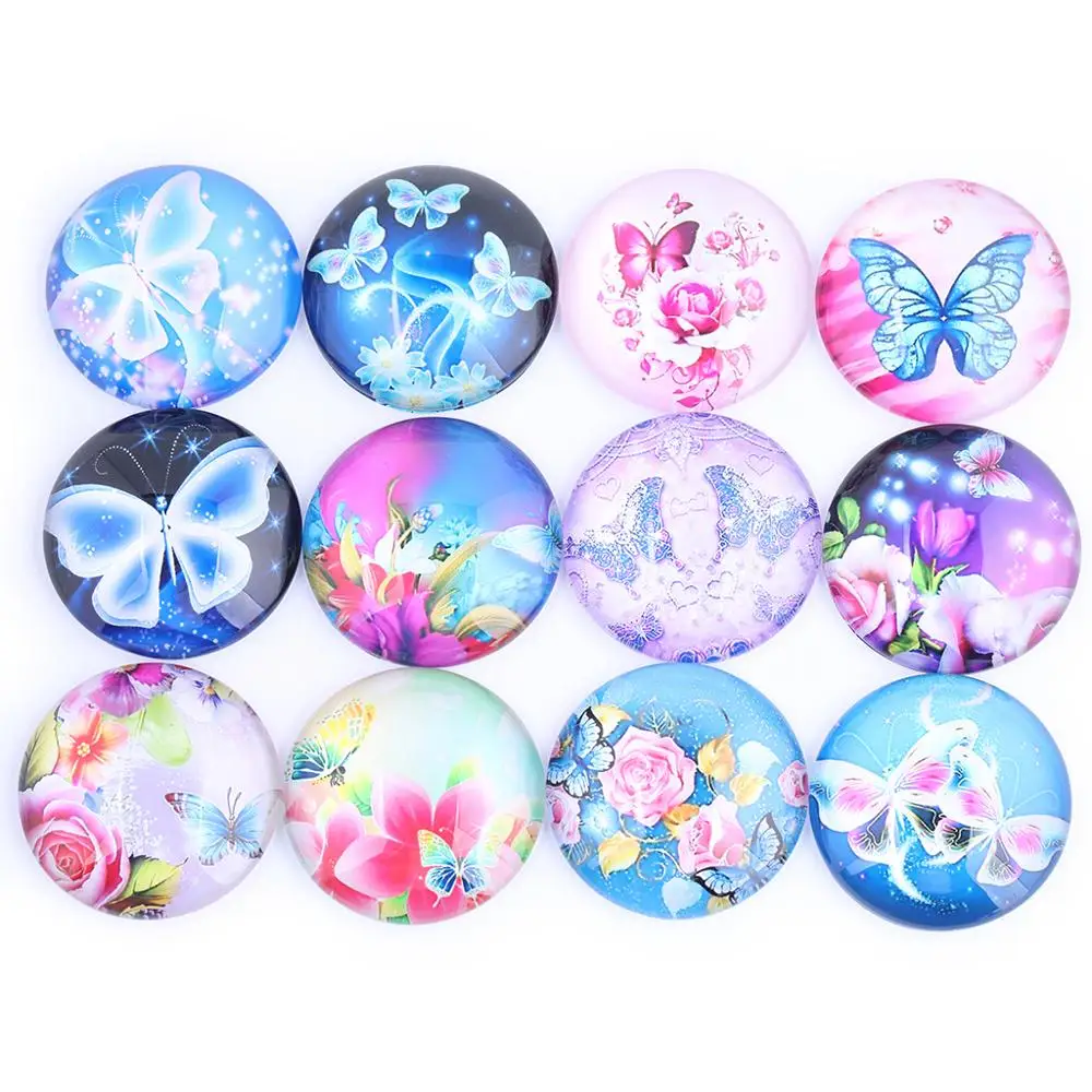 

Reidgaller Mixed Color Butterfly Photo Glass Cabochon 12mm 20mm 25mm 30mm Diy Flatback Round Handmade Jewelry Accessories