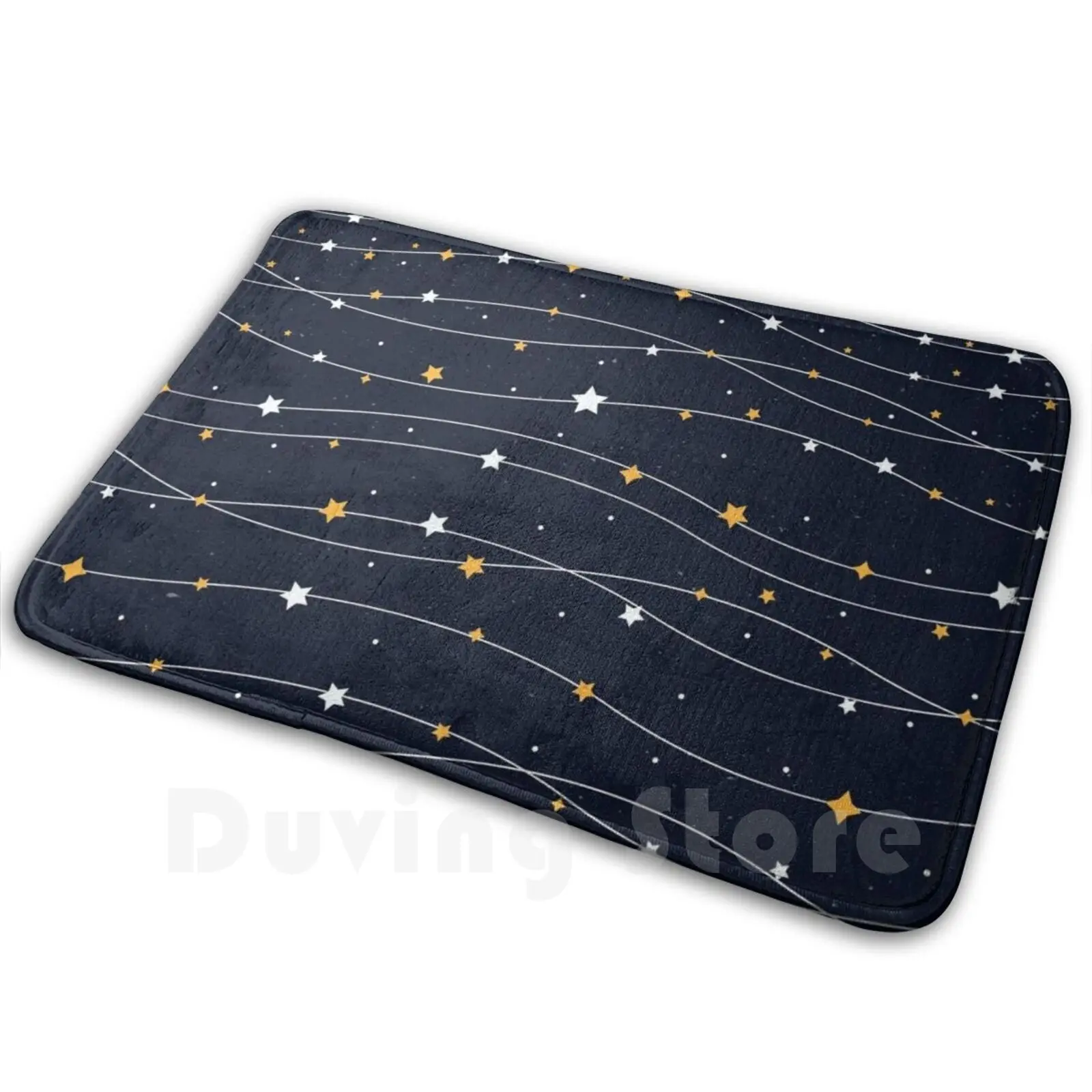 Blue Stars Pattern Carpet Carpet Mat Rug Cushion Soft Non-Slip Landscape Moon Night Sky Clouds Blue White Black Grunge