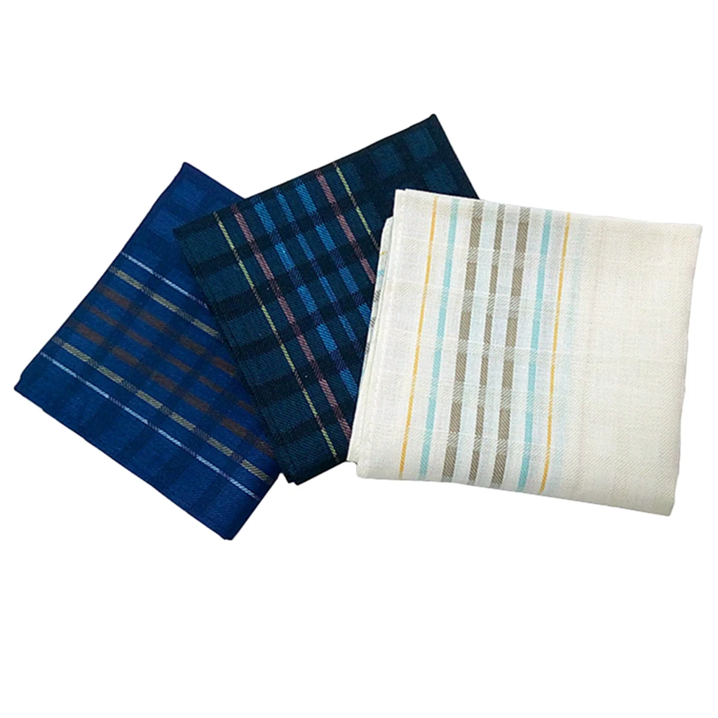 3 Pack Check Pattern Handkerchiefs for Men Party Pocket Square Gift Set 16x16"