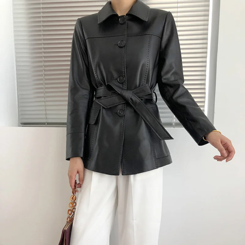 AYUNSUE – manteau en peau De mouton véritable pour femme, veste d'automne en cuir véritable, manteaux élégants coréens