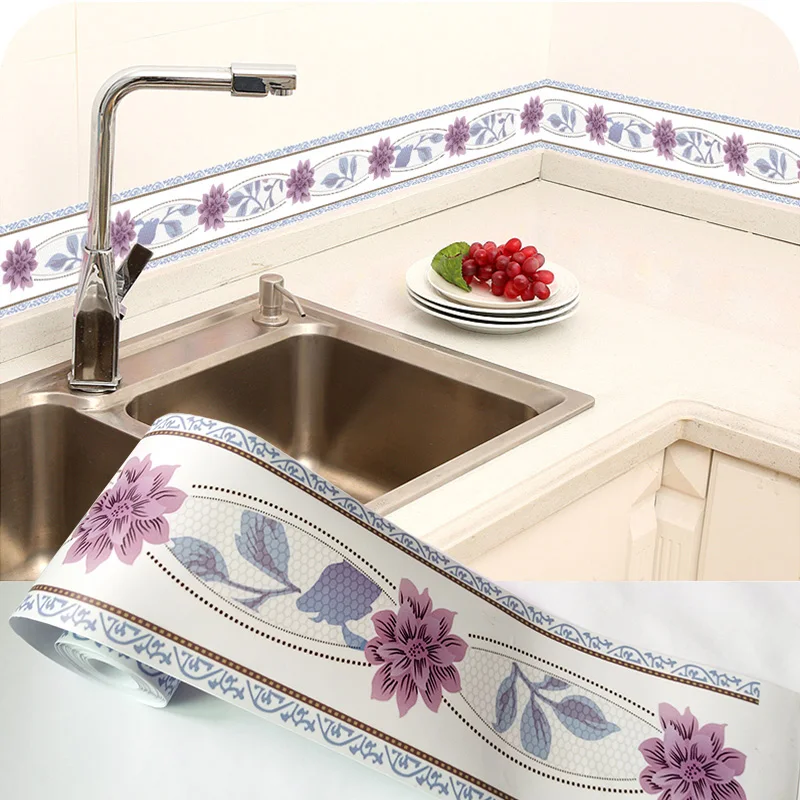 Papel tapiz Floral 3D para decoración del hogar, pegatinas autoadhesivas impermeables para bordes de pared, sala de estar, cocina, baño