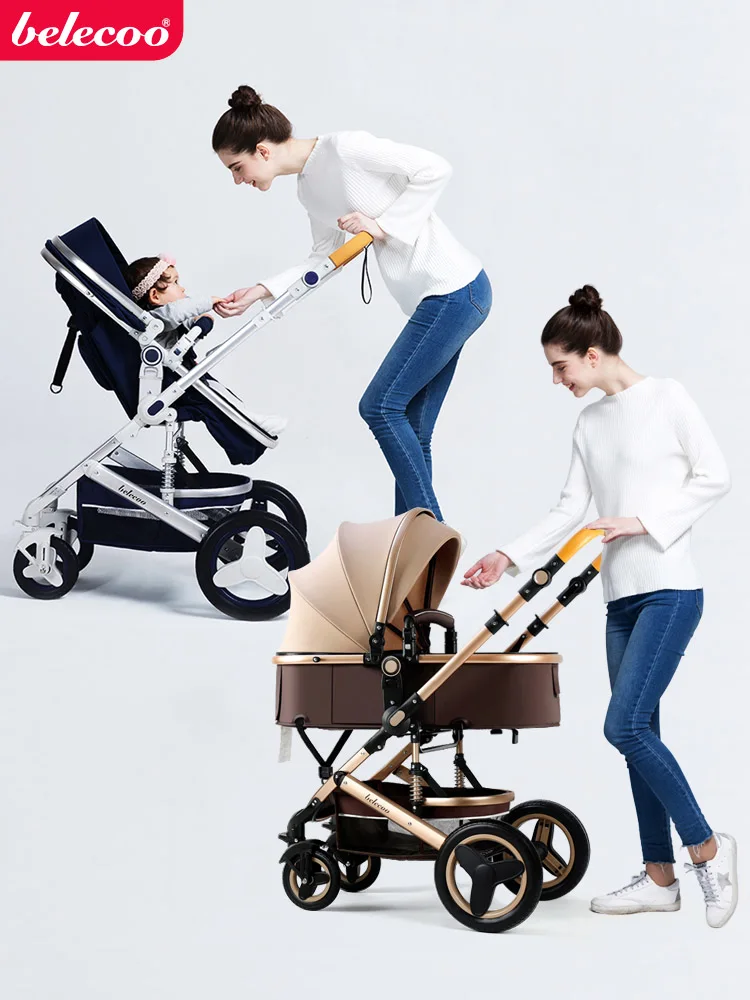 Belecoo-Poussette Haute Pliable 2 en 1 pour Bébé, Landau Inclinable