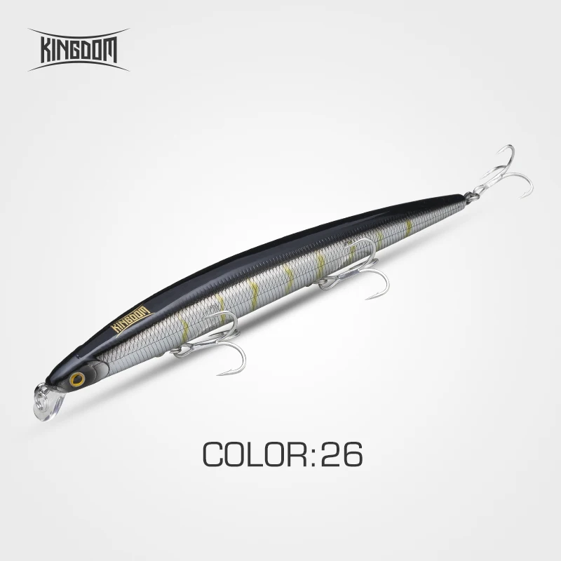 Kingdom Long Casting Angelköder 14,5 g 19 g 29 g schwimmender, langsam sinkender Minnow-Wobbler, künstlicher harter Köder, Jerkbaits, Seebarsch, Hecht