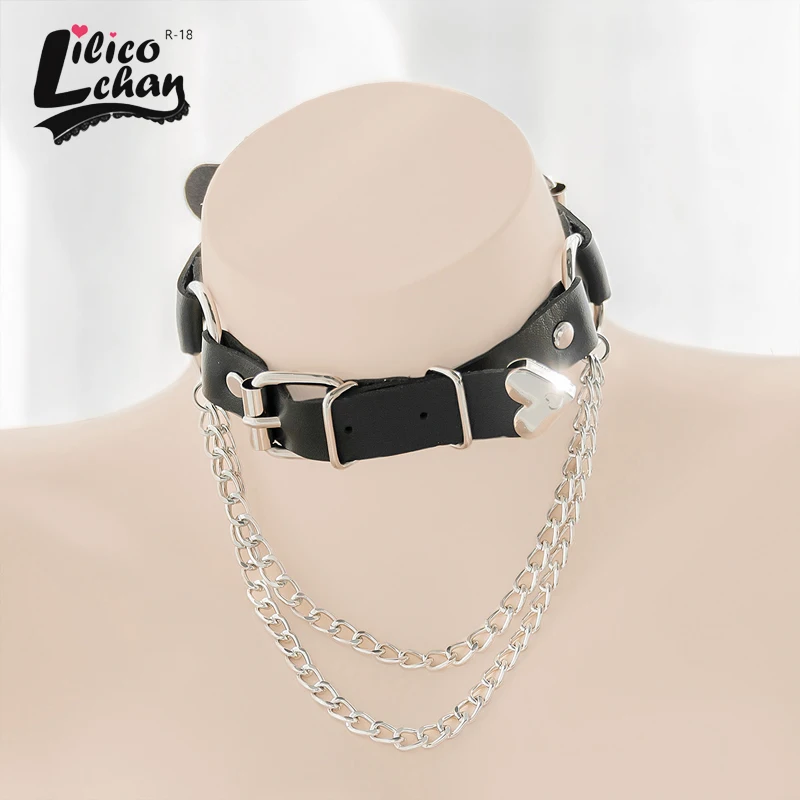 Punk Irregular Metal Women Love Leather Sexy Neck Chains Collar Gothic Dark Girls with Clavicle Chain Lolita Necklace Black Pink