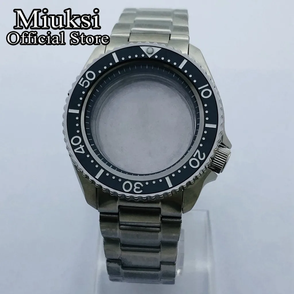 Miuksi 42mm silver sterile watch case sapphire glass Black ceramic bezel black chapter ring fit NH35 NH36 movement