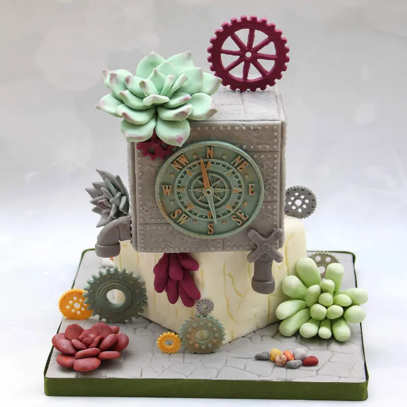 Distressed Cogs Silicone Molds DIY Baby Birthday Cake Decorating Tools Gears Cupcake Topper Fondant Mold Candy Chocolate Moulds
