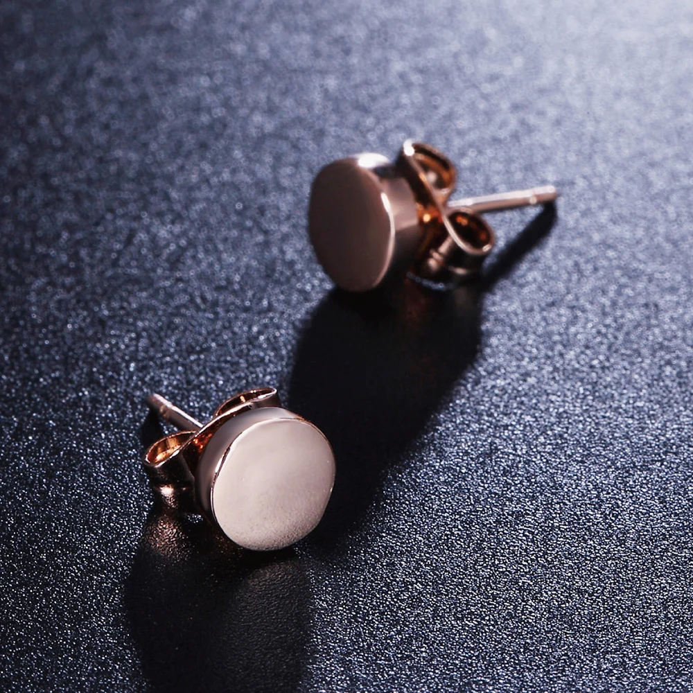 Classic Little Stud Earrings For Women Girls Simple Metal Copper Round Ear Accessories Rose Gold Color Fashion Jewelry E573