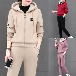 2pcs Pant Suits Women Sport Outfits Autumn Winter Hooded Cardigan Jacket Pants Two-piece Set Women Tracksuit комплекты одежды