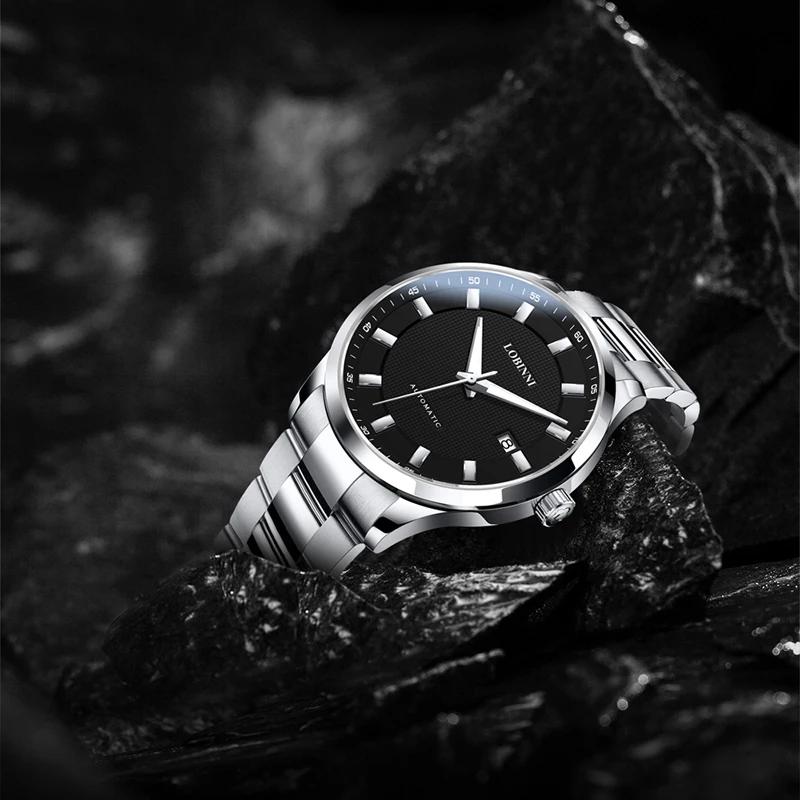 LOBINNI MIYOTA 무브먼트 오토매틱 남성용 시계, 야광 손 사파이어 글래스 시계, 비즈니스 신사 기계식 시계