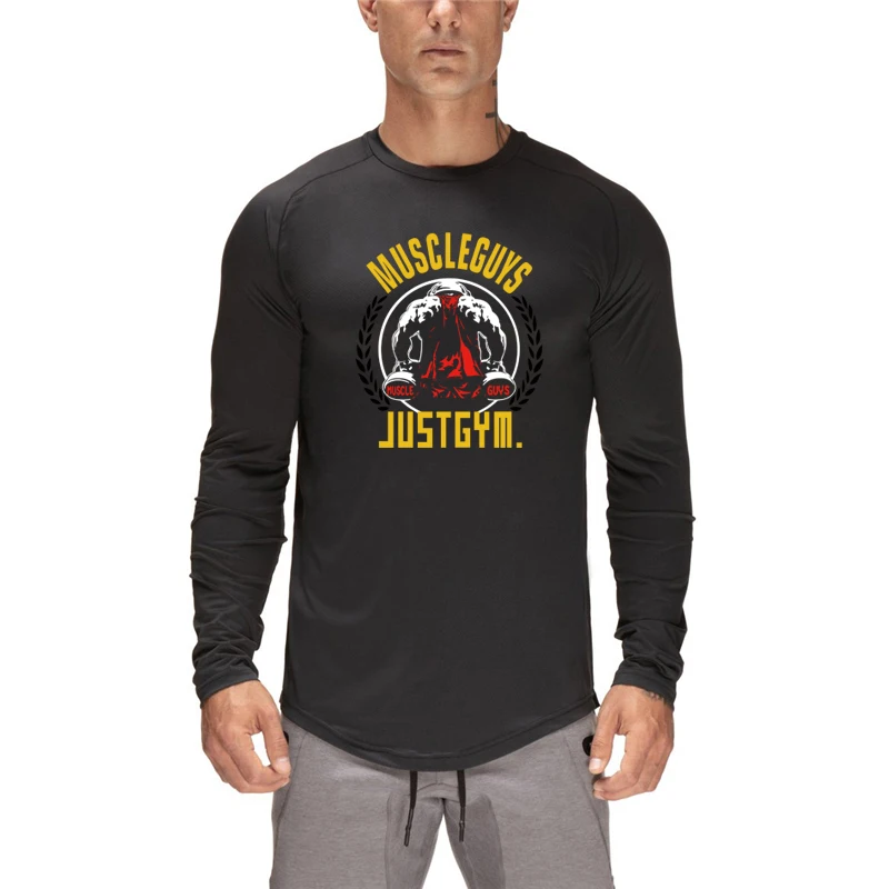 Mens Gym Fitness Running Training Casual Basic O-Neck T-Shirt Sporting Fashion  Comfortable Long Sleeve T-shirt