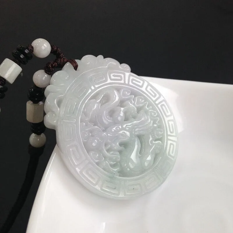 Natural Jadeite Dragon Brand Pendant Play Beads Zodiac Transshipment Trotective Yu Pei Necklace