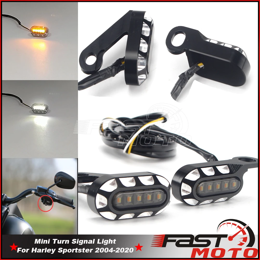 2X Mini Turn Signal Lights CNC Amber/White Front Rear Brake Running LED For Harley Sportster Low Police XL883LP Super Low XL1200