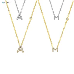 Kikichicc 925 Sterling Silver Gold 26 Initial Pendant Monogram Necklace White CZ Zircon Alphabet Letter Women Name Small Jewelry