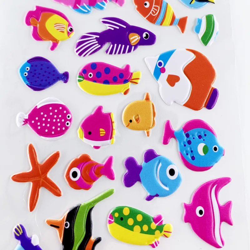 Random 3 Sheets/Set Marine Life Sea Fish Shark 3D Puffy Bubble Stickers Cartoon DIY Scrapbook Sticker For Kids Boy Girl Toy Gift