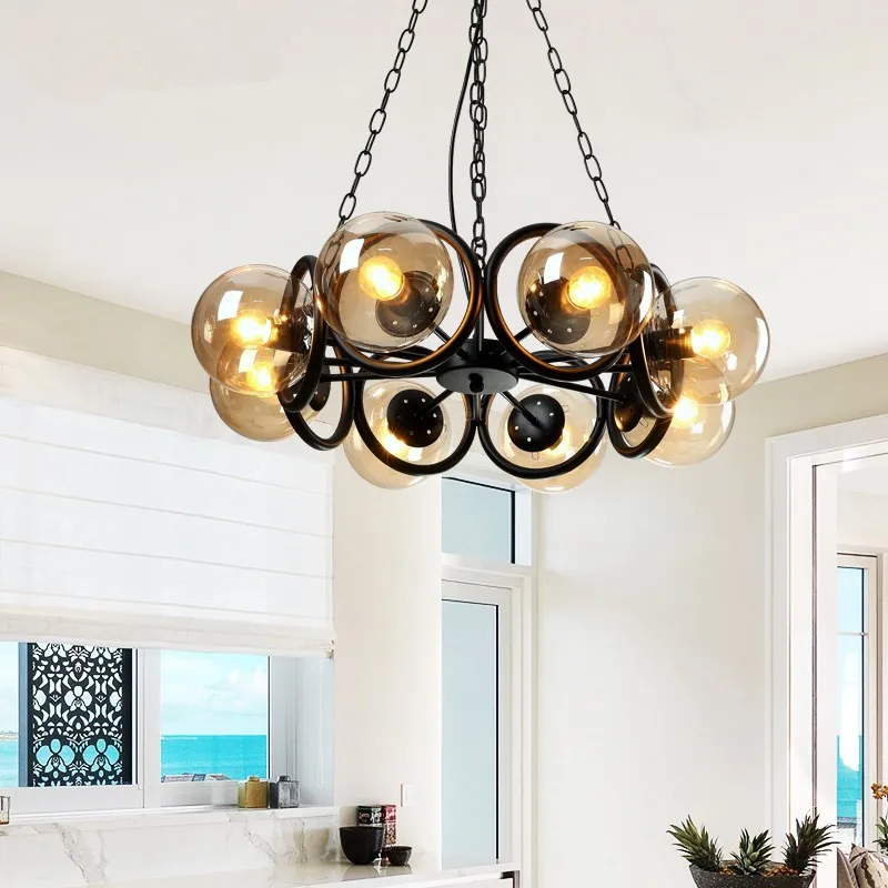 Nordic modern style glass ball bubble iron herringbone branch pendant light living room restaurant bedroom lamp