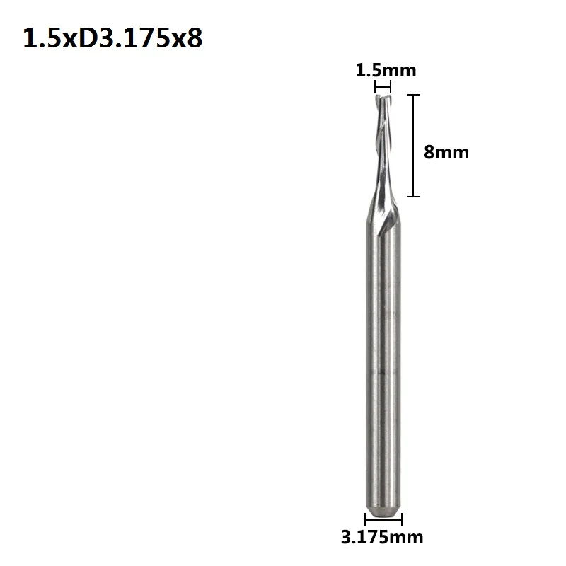 XCAN Hartmetall-Fräser, 2-schneidiger Flachschaftfräser, 10 Stück, 3,175 Schaft, 1/8 Spirale, CNC-Fräser für Holzgravur, 0,8–3,175 mm