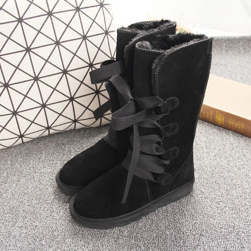 Shoes Women 2023 Cheap Lady Shoes Boots Genuine Leather Women Shoes Boots Long Winter Boots Lace Up Genuine Leather Snow Boots