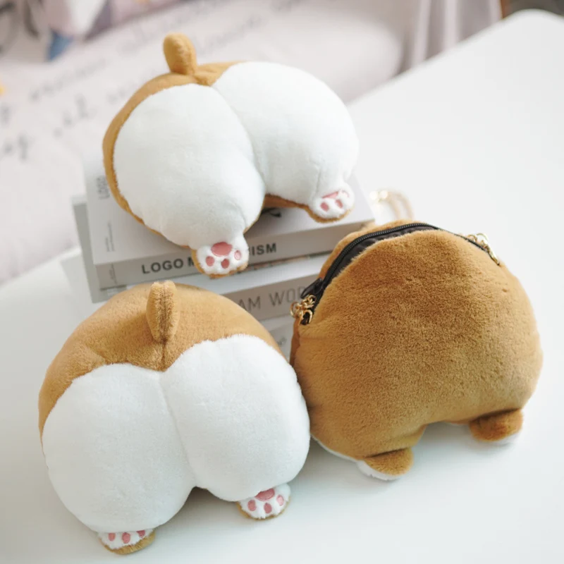 Novelty Corgi Plush Messenger กระเป๋า Hip กระเป๋าสตางค์การ์ตูนสัตว์ตุ๊กตาสุนัขกระเป๋าเป้สะพายหลังเด็กของเล่นของขวัญ