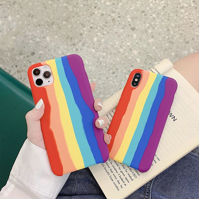 Original Rainbow Liquid Silicone Phone Case For iPhone 16 Pro Max 15 14 13 12 11 X XS XR 7 8 Plus Shockproof Soft Bumper Cover