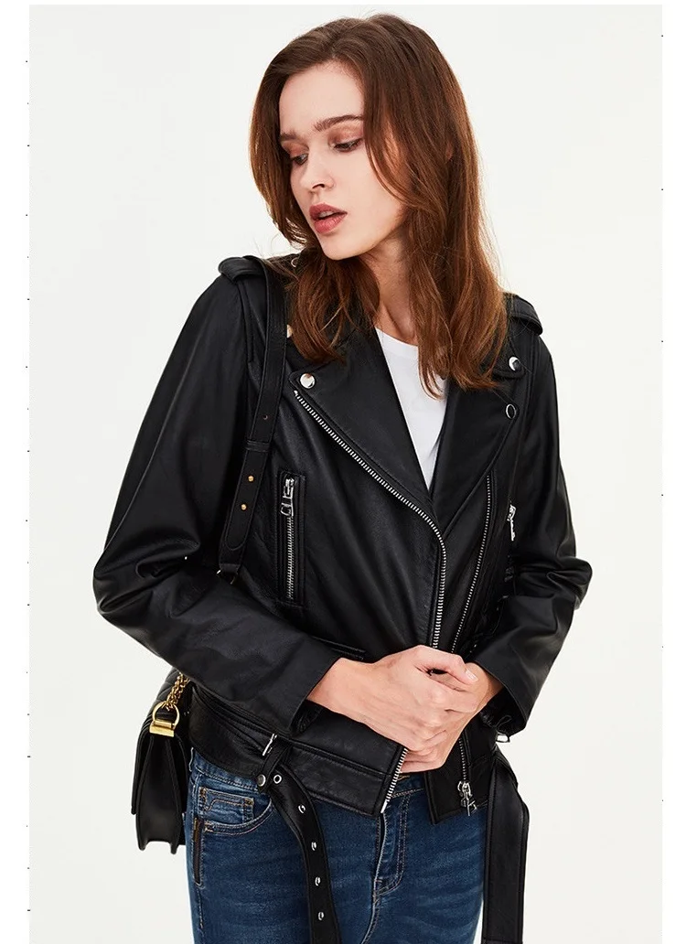 leather Free shipping,Genuine woman slim leather jacket.femme fashion motor sheepskin jacket,plus size leather coat,hot sales