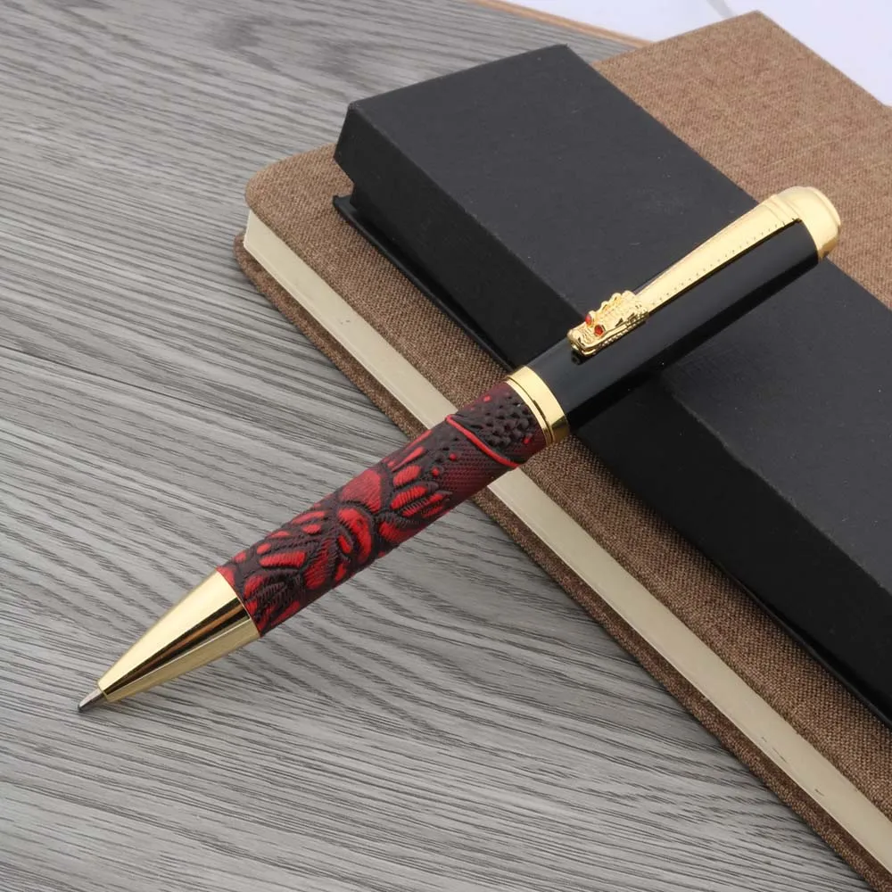 

NEW Red office WIth metal Chinese style Dragon Golden Trim Ballpoint Pen