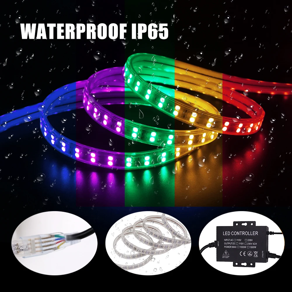 Tira de luces LED RGB con Control WIFI, 220V, 240V, 120LED/m, 1500W, controlador + mando a distancia de 24 teclas, cinta Flexible de luz LED