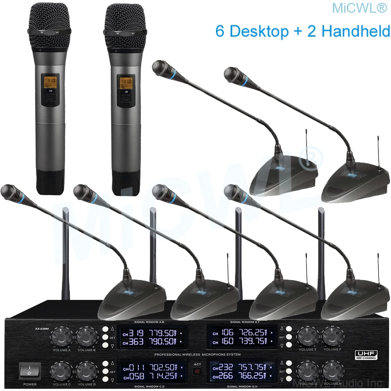 MiCWL Audio 8 Wireless 2 Handheld 6 Desktop Gooseneck Microphone Conference Meeting Room Audio System