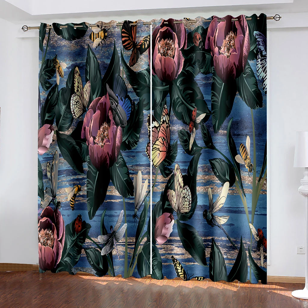 

Flowers print Chinese Customized 3D Blackout Curtains soundproof windproof curtains