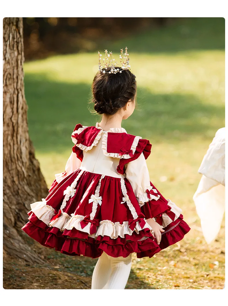 Infant Toddler Girls New Years dresses for baby Red Christmas Dress Newborn Spain Birthday PartyGirls Lolita Princess Dress