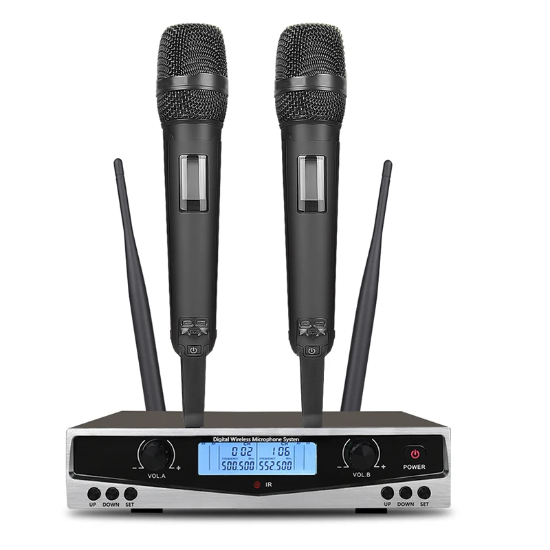 Nieuwe 500-599Mhz Skm9100 Stage Performance Home Ktv Hoge Kwaliteit Uhf Professionele Dual Draadloze Microfoon Systeem Dynamisch