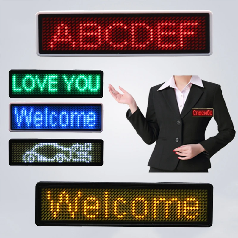 Rechargeable LED name badge 11*55 dots advertising editable scrolling text mini LED display with different color case and LED