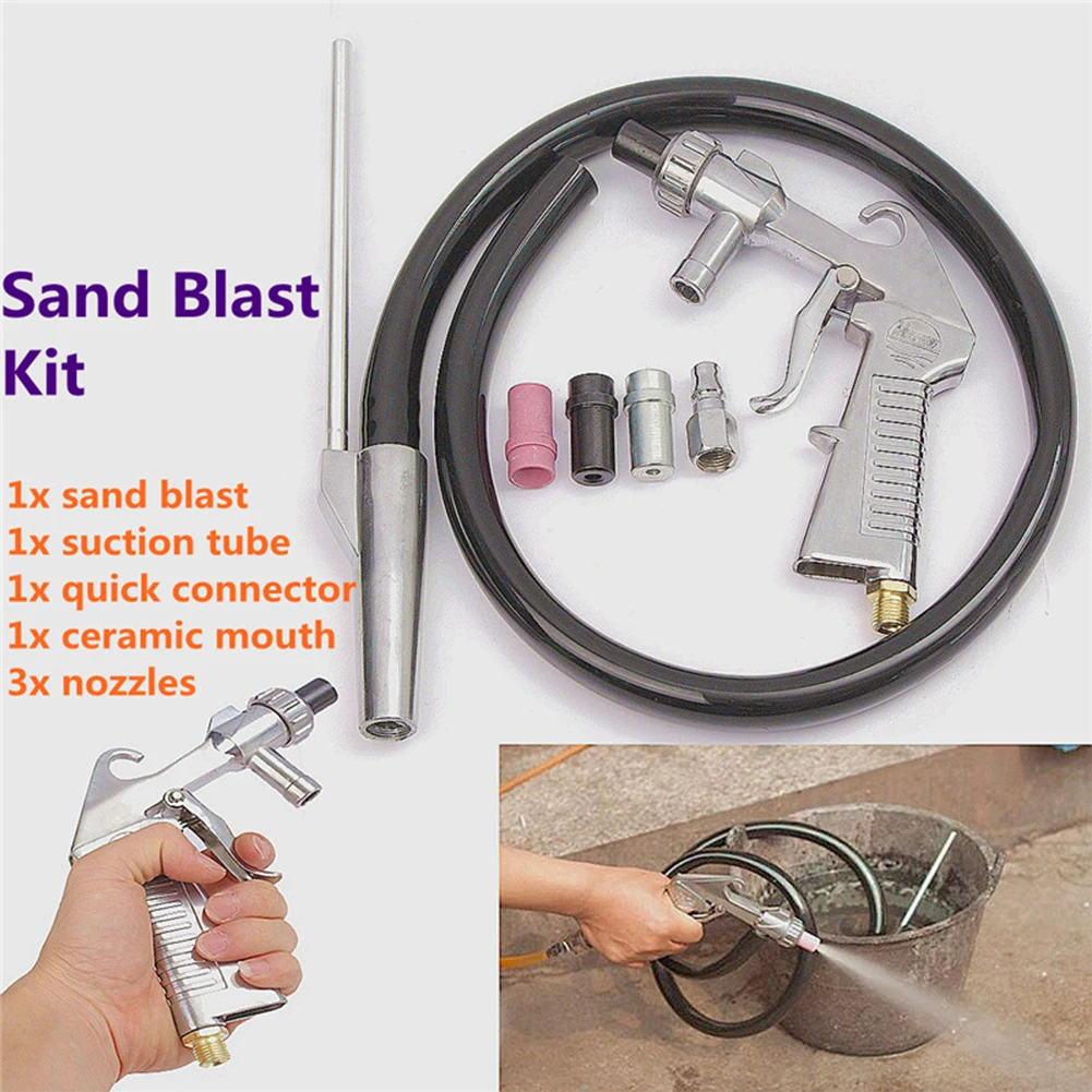 Handheld Pneumatic Sandblaster Sandblasting Spray Gun Kit Ceramic Nozzle Sand Suction Pipe Industrial Abrasive Power Tools Kit