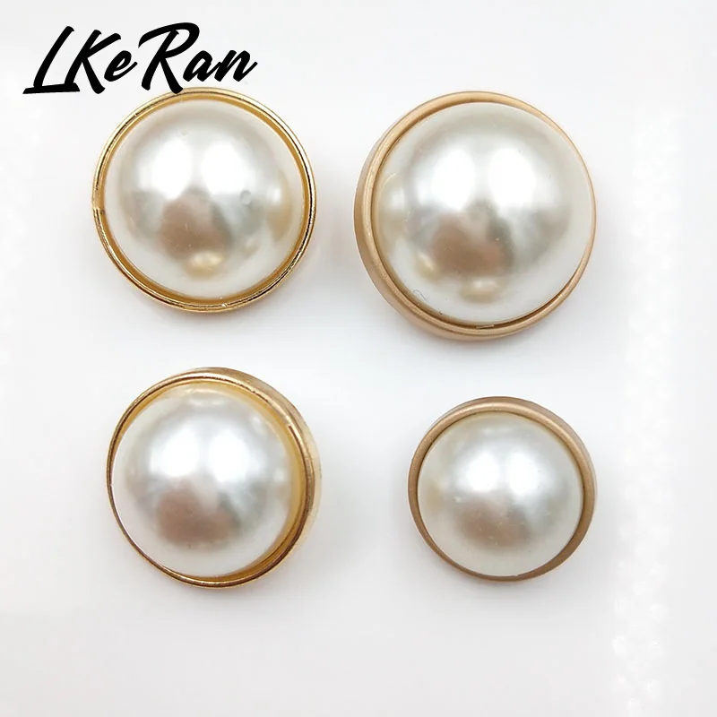 LKeRan 100%scratch-free White Faux Pearl Buttons Zinc Alloy Shank Gold Clothing Sewing Button DIY Decorative Garment Accessories