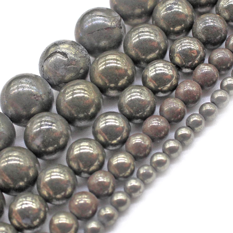 Natural Stone Beads Iron Pyrite Round Loose Copper Beads 16\