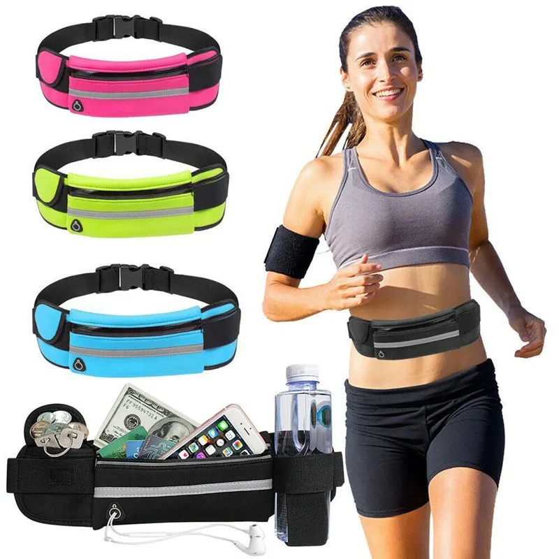 Jogging ao ar livre telefone à prova dwaterproof água esporte cinto bum bolsa fanny pacote de acampamento correndo caminhadas saco das mulheres dos homens